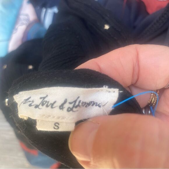 For Love & Lemons Crop Top Blouse Black Balloon Sleeves Gold Stars size small - Picture 9 of 11